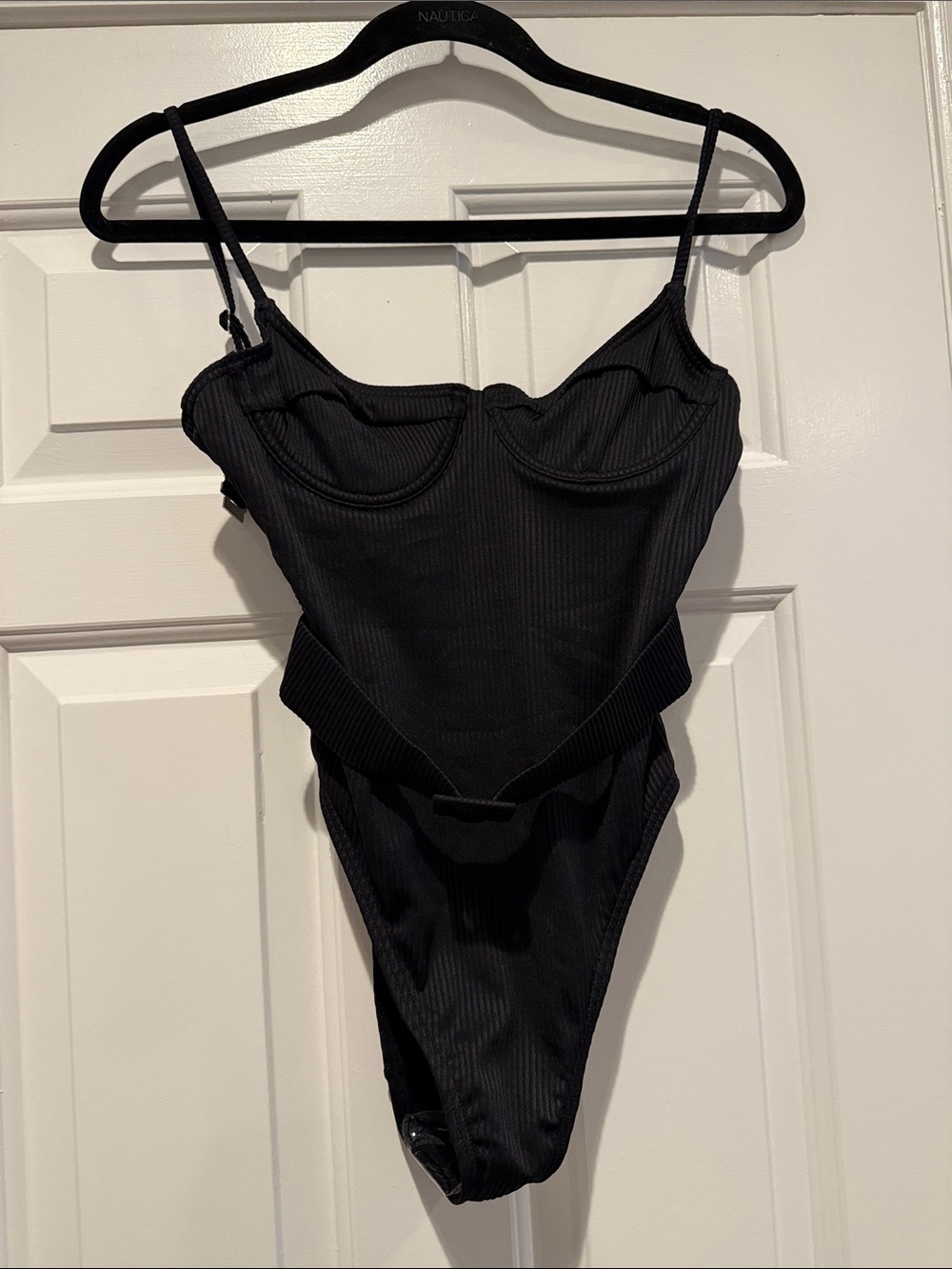 NWT South Beach (ASOS) Black Ribbed One-Piece Swimsuit with Underwire Detail
